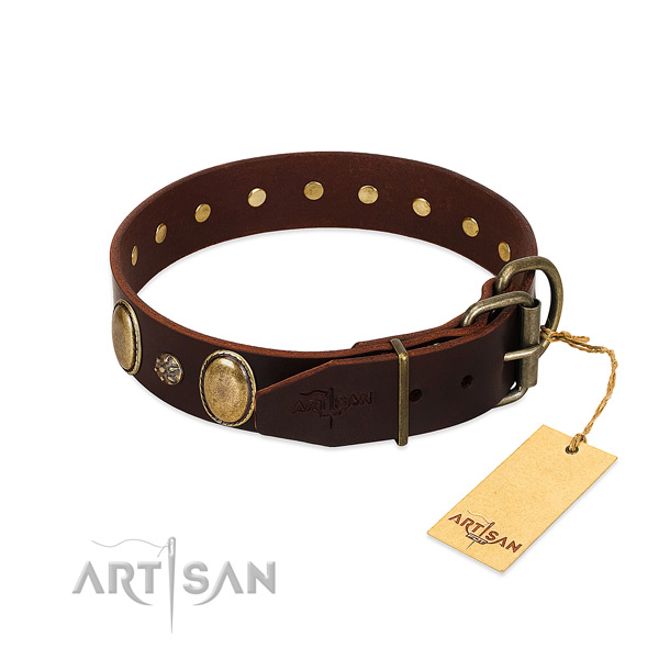 Everyday walking soft to touch genuine leather dog collar