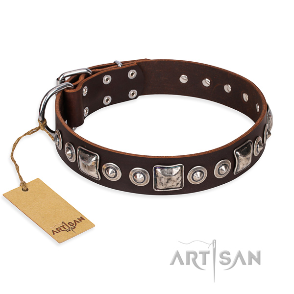 Full grain natural leather dog collar made of top notch material with strong D-ring