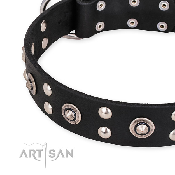 Full grain leather collar with rust resistant D-ring for your attractive dog