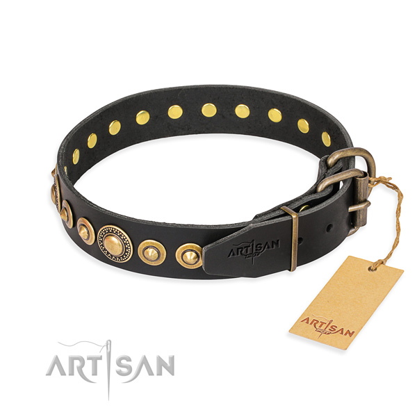 Strong natural genuine leather collar made for your pet
