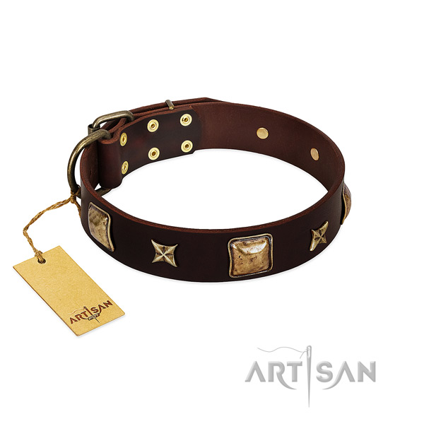 Convenient full grain genuine leather collar for your doggie