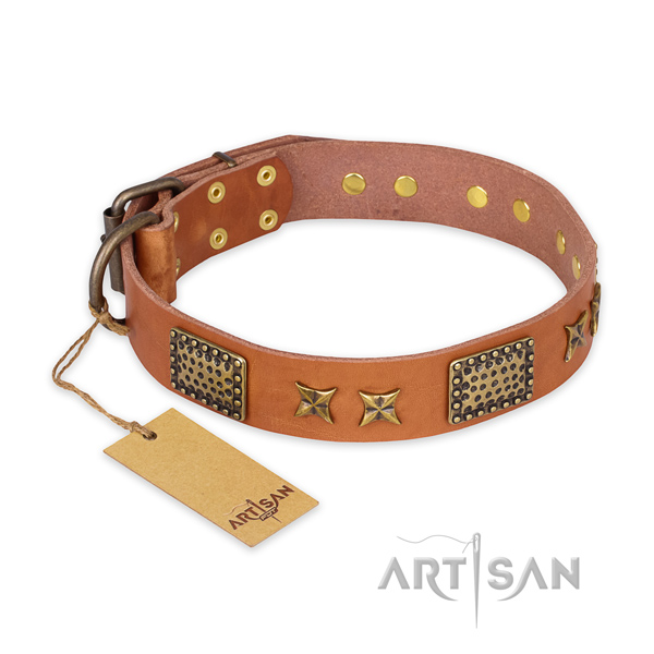 Awesome full grain genuine leather dog collar with corrosion proof traditional buckle