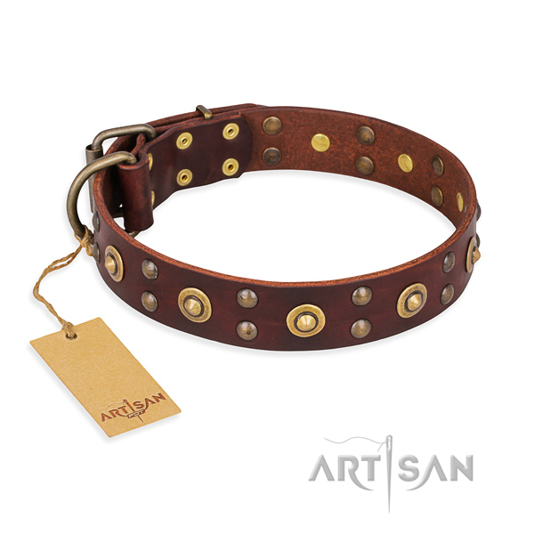 Best quality full grain genuine leather dog collar with corrosion resistant buckle