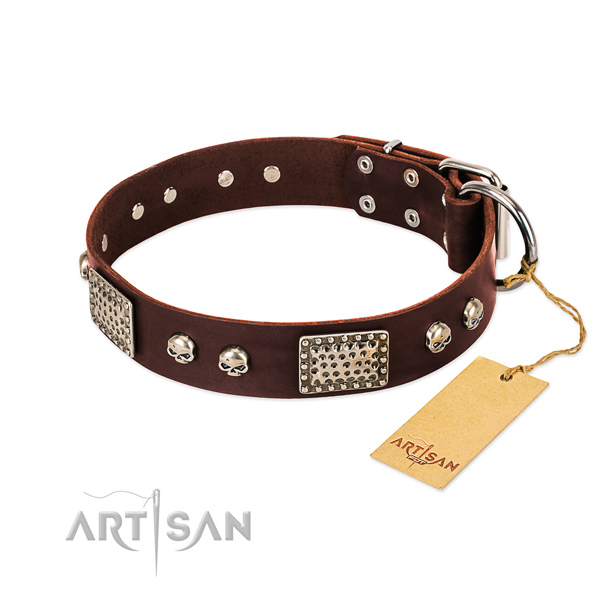 Adjustable full grain genuine leather dog collar for daily walking your doggie