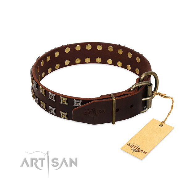 Top rate full grain genuine leather dog collar handcrafted for your canine