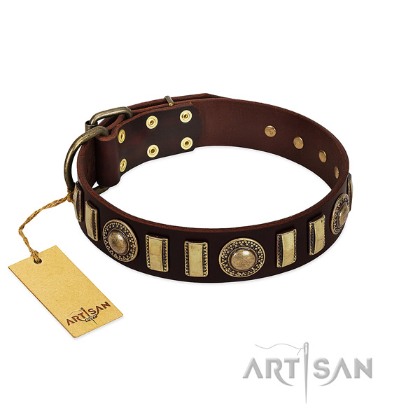Top rate full grain genuine leather dog collar with strong D-ring