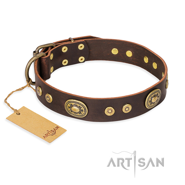 Full grain natural leather dog collar made of best quality material with strong traditional buckle