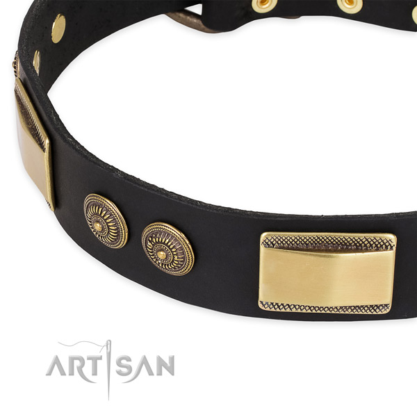 Convenient natural genuine leather collar for your lovely four-legged friend
