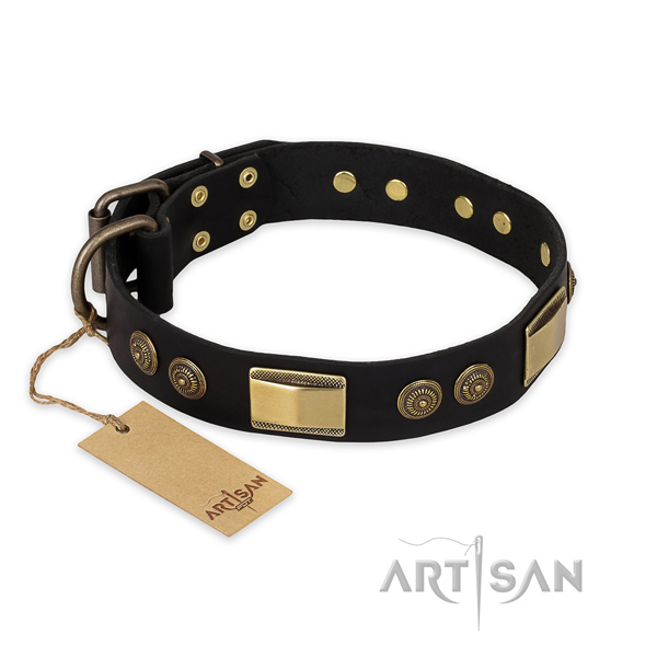 Exquisite natural genuine leather dog collar for everyday use