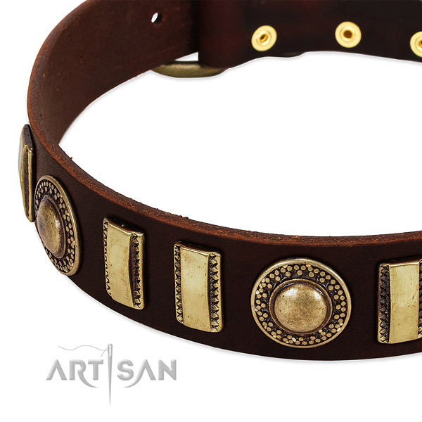 Quality full grain leather dog collar with strong D-ring