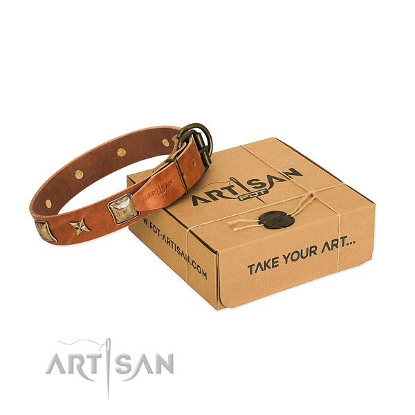 Fashionable natural genuine leather collar for your impressive dog