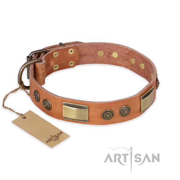 Perfect fit natural genuine leather dog collar for daily walking