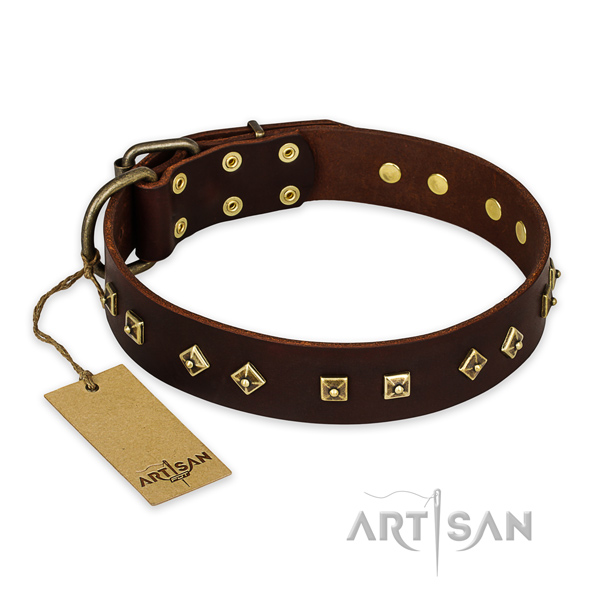 Perfect fit genuine leather dog collar with corrosion resistant buckle