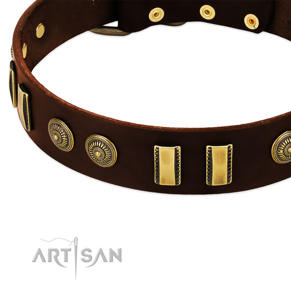 Corrosion proof studs on full grain natural leather dog collar for your pet