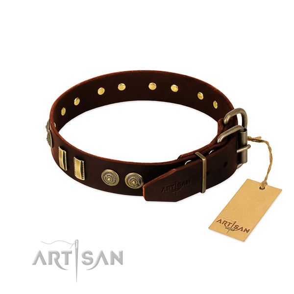 Strong decorations on full grain natural leather dog collar for your canine