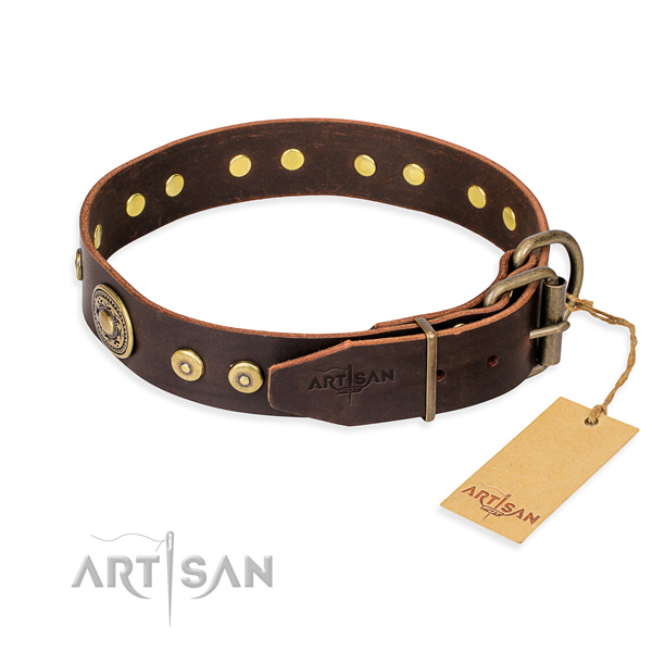 Genuine leather dog collar made of best quality material with reliable studs