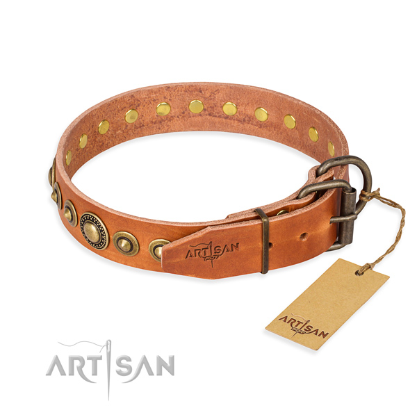 Soft to touch natural genuine leather dog collar made for daily walking