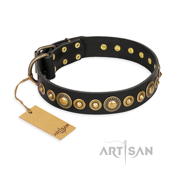 Flexible full grain genuine leather dog collar handcrafted for basic training