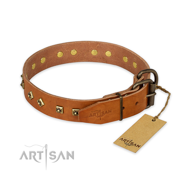 Rust-proof fittings on full grain genuine leather collar for basic training your canine