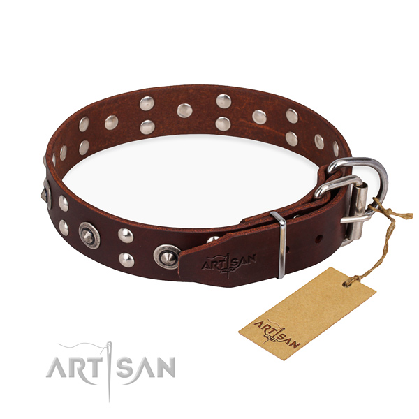 Reliable fittings on full grain genuine leather collar for your handsome dog