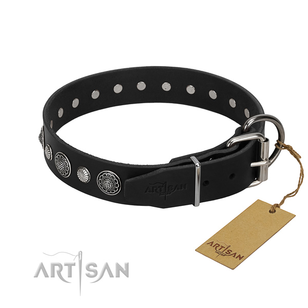 Best quality natural leather dog collar with remarkable decorations