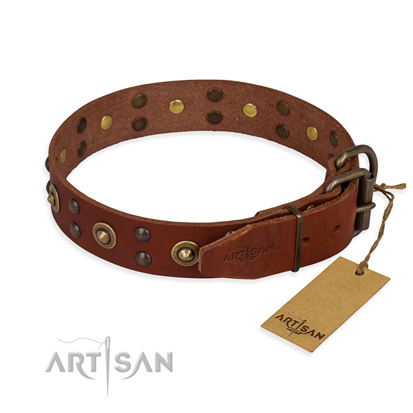 Rust-proof fittings on genuine leather collar for your lovely canine