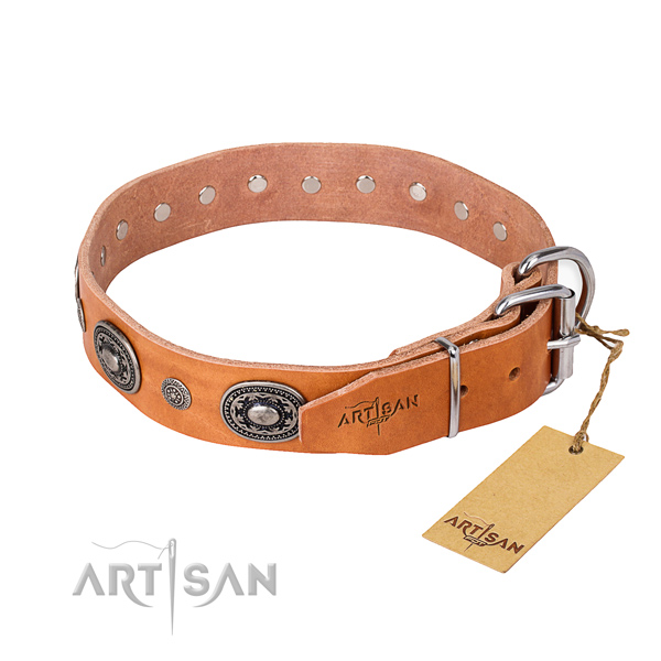Top rate full grain genuine leather dog collar handmade for daily walking
