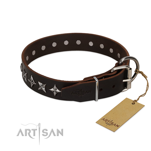 Handy use studded dog collar of quality genuine leather