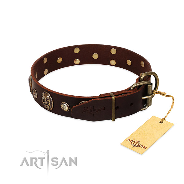 Rust-proof embellishments on handy use dog collar