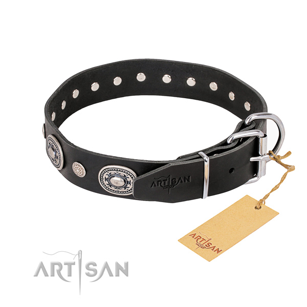 Reliable full grain natural leather dog collar created for everyday walking