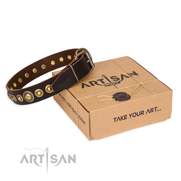 Durable full grain genuine leather dog collar handmade for comfy wearing