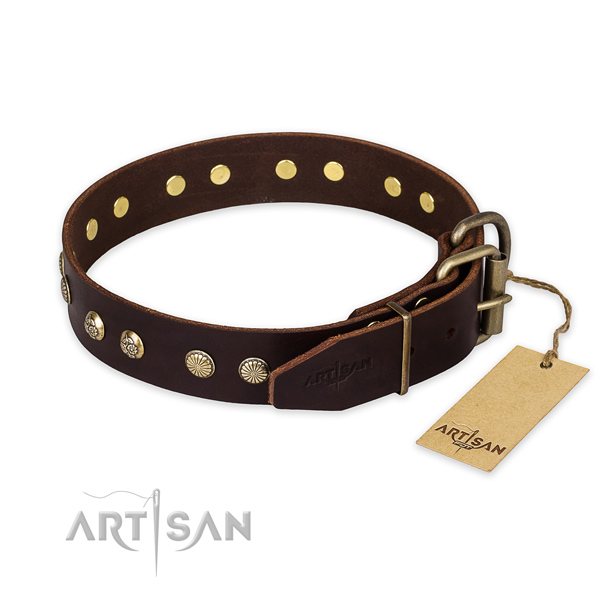 Durable fittings on full grain natural leather collar for your lovely four-legged friend
