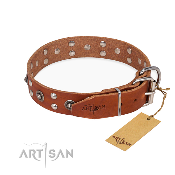 Rust resistant D-ring on full grain leather collar for your handsome pet