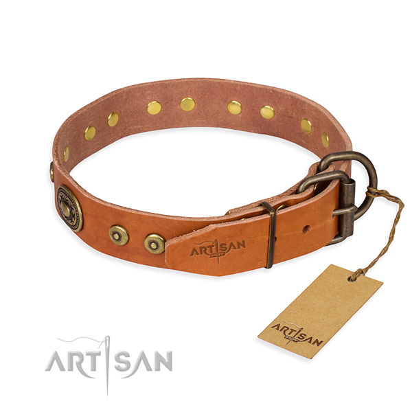 Full grain genuine leather dog collar made of best quality material with strong studs