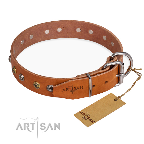Reliable natural genuine leather dog collar crafted for comfortable wearing