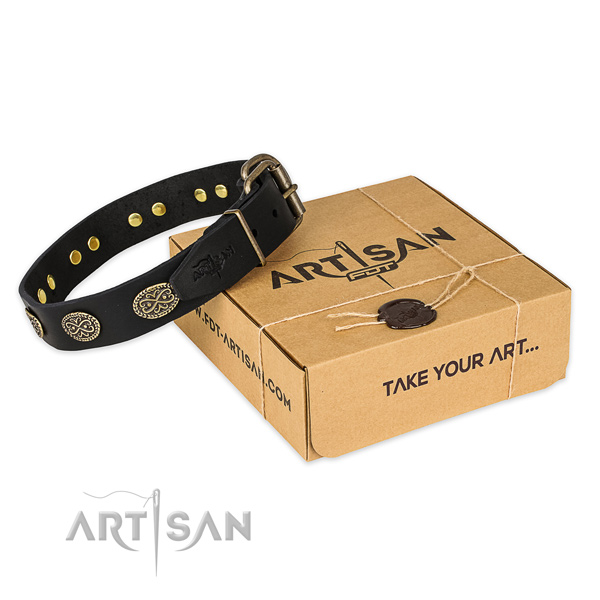 Corrosion proof hardware on natural genuine leather collar for your handsome doggie