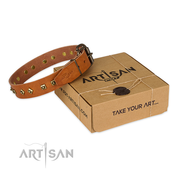 Rust-proof hardware on genuine leather dog collar for fancy walking