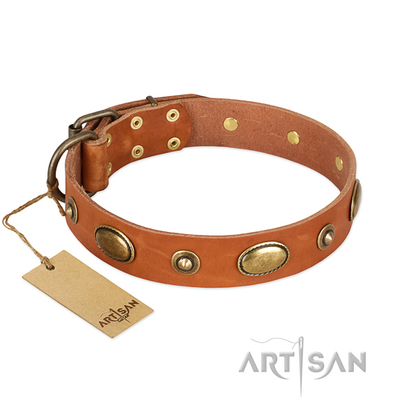 Convenient full grain natural leather collar for your dog