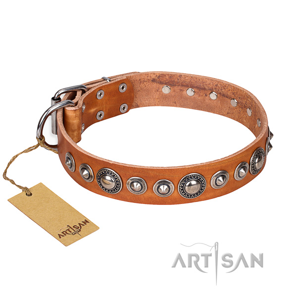 Full grain natural leather dog collar made of flexible material with reliable buckle