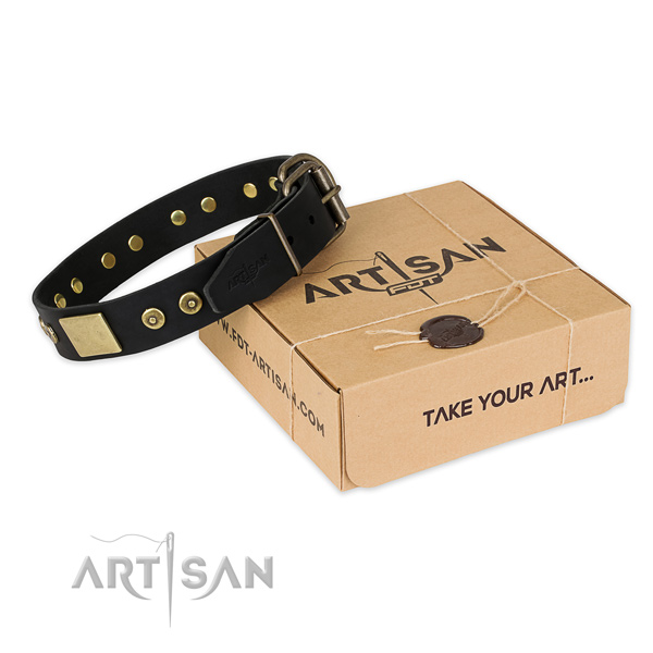 Reliable fittings on genuine leather dog collar for easy wearing