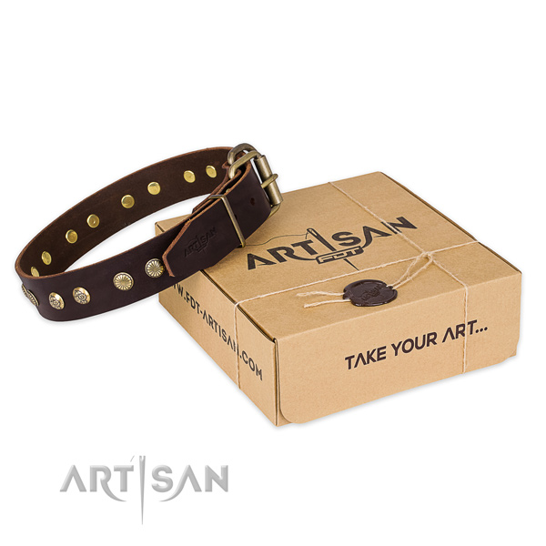 Strong buckle on natural genuine leather collar for your lovely pet