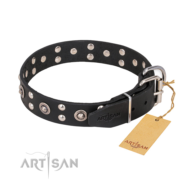 Durable buckle on natural leather collar for your lovely dog
