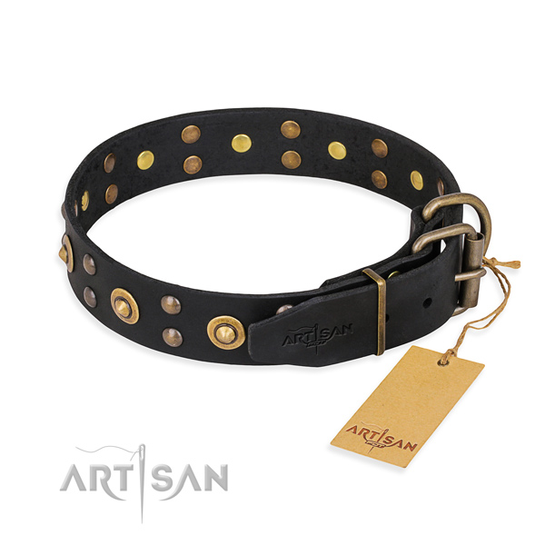 Rust-proof D-ring on full grain genuine leather collar for your impressive pet