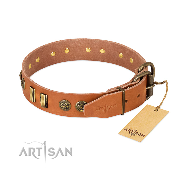 Corrosion resistant hardware on leather dog collar for your doggie