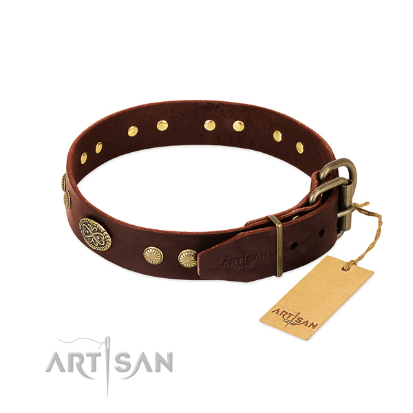 Corrosion proof buckle on full grain leather dog collar for your canine