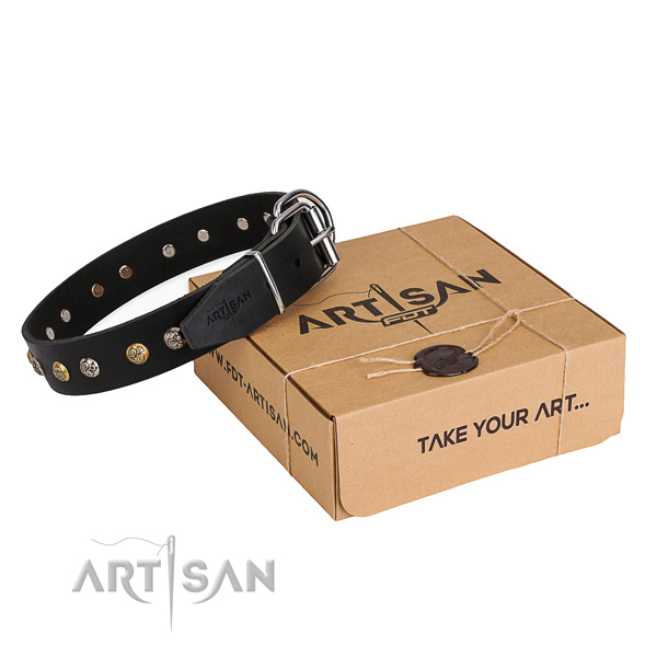 Reliable natural genuine leather dog collar handcrafted for handy use