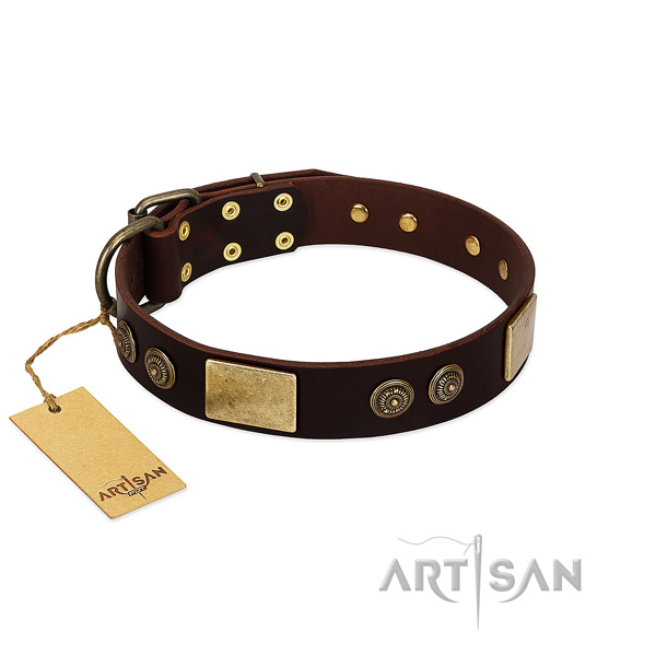 Strong studs on full grain genuine leather dog collar for your dog