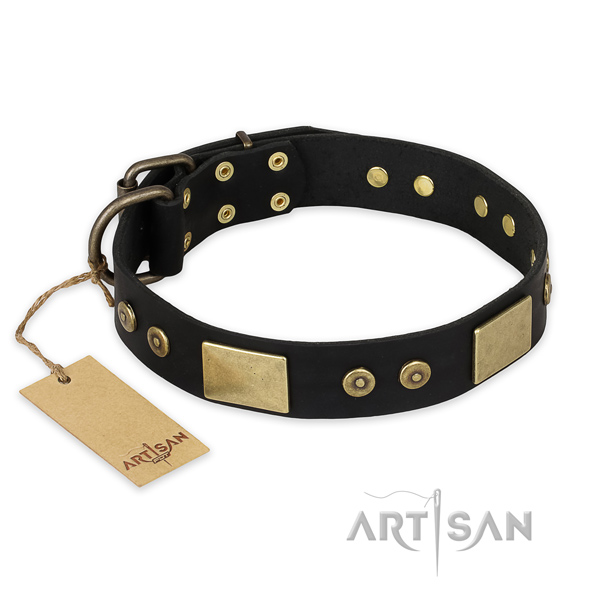 Studded full grain natural leather dog collar for comfortable wearing