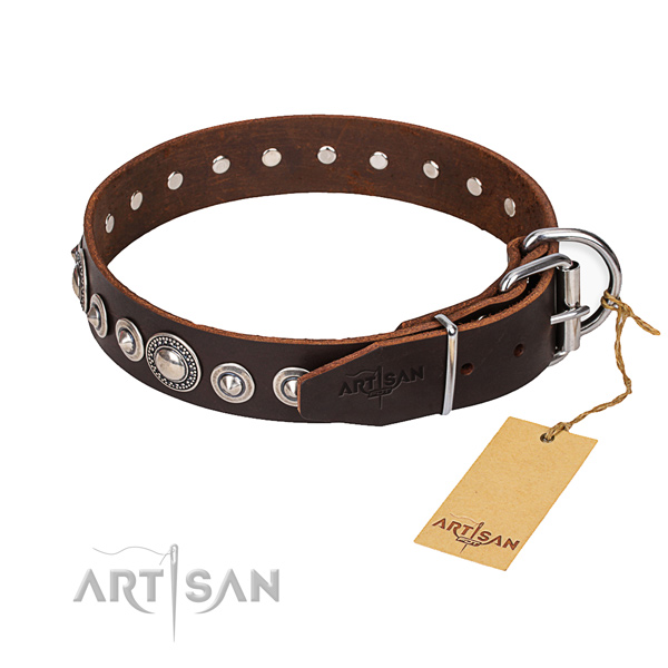 Full grain genuine leather dog collar made of quality material with reliable traditional buckle