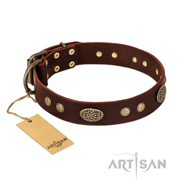 Rust-proof decorations on Genuine leather dog collar for your four-legged friend